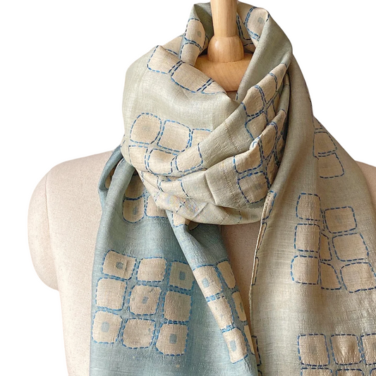 NEEL Ombre Tassar Silk Natural Indigo Batik Scarf