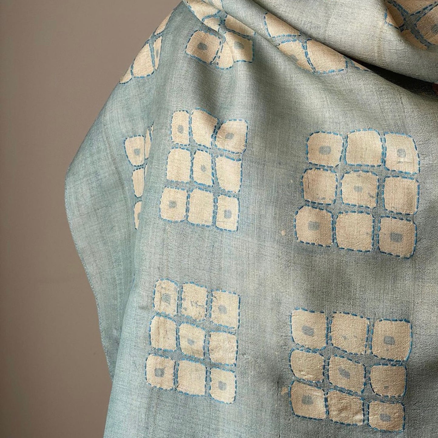 NEEL Ombre Tassar Silk Natural Indigo Batik Scarf