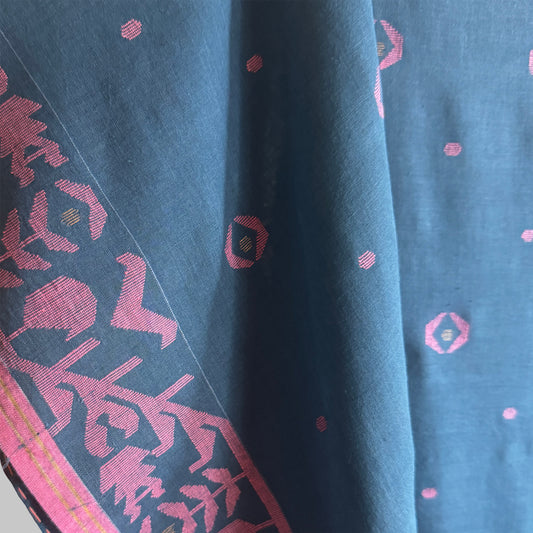 IRIA Jamdani Indigo Cotton Sari