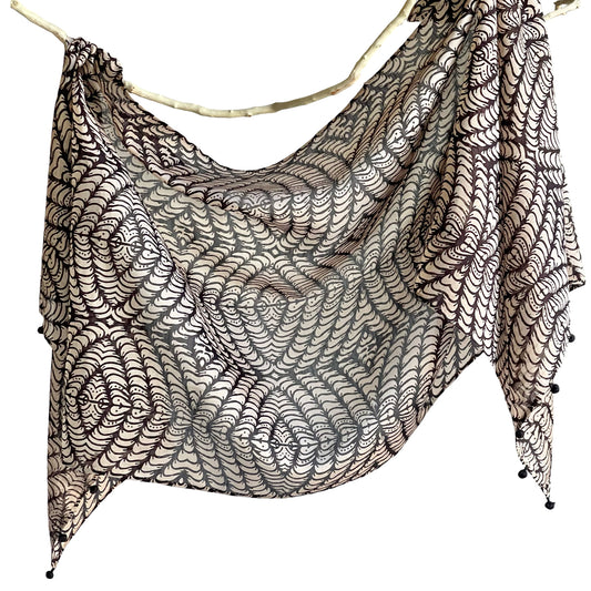 LEAF MINUTIAE Cotton Silk Black and White Scarf