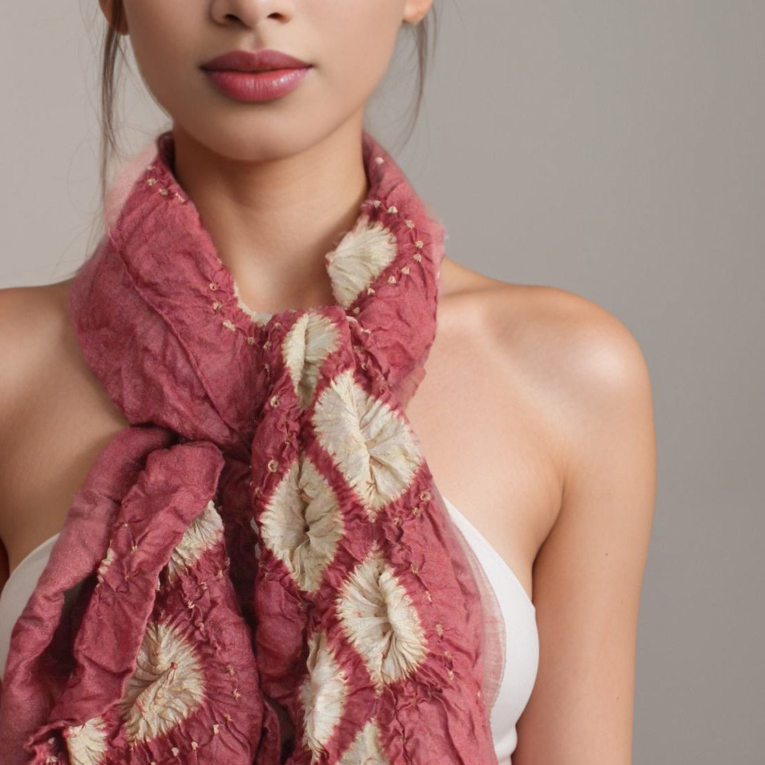 BANDHNI Tie Dye Tassar Silk Scarf