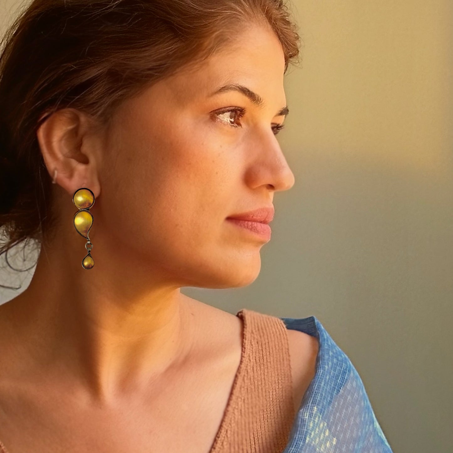 BANDLU Gold Foil Sterling Silver Hook Earrings