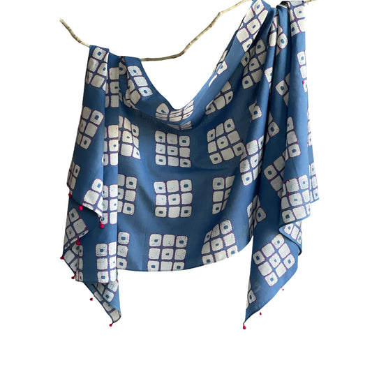 Batik Kantha Indigo Frame of Mind Handspun Handwoven Scarf