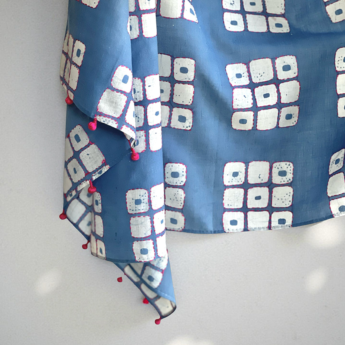 Batik Kantha Indigo Frame of Mind Handspun Handwoven Scarf