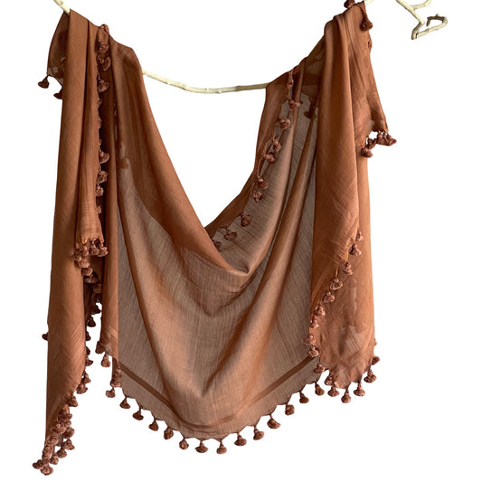 Cotton Silk Rust Brown WOVEN MIST Natural Dye Handwoven Scarf