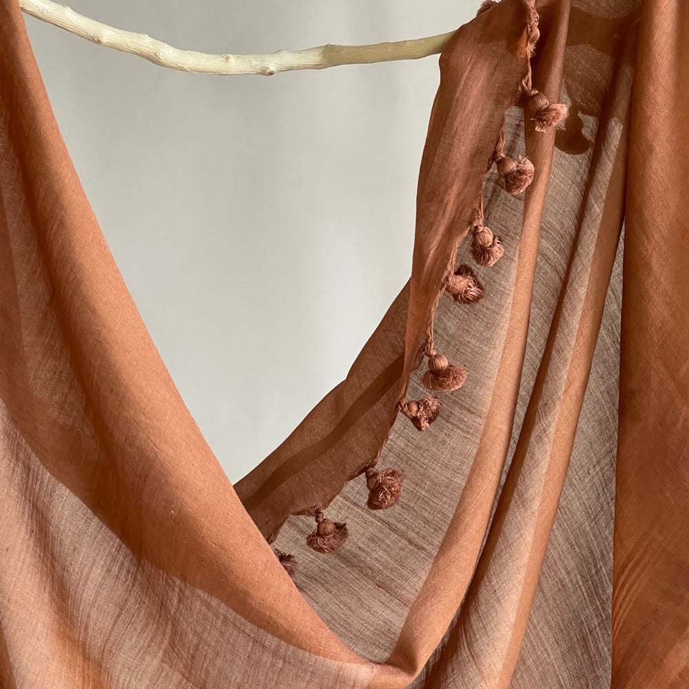 Cotton Silk Rust Brown WOVEN MIST Natural Dye Handwoven Scarf