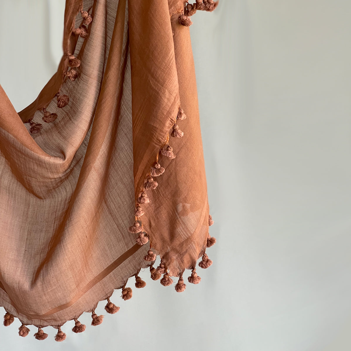 Cotton Silk Rust Brown WOVEN MIST Natural Dye Handwoven Scarf