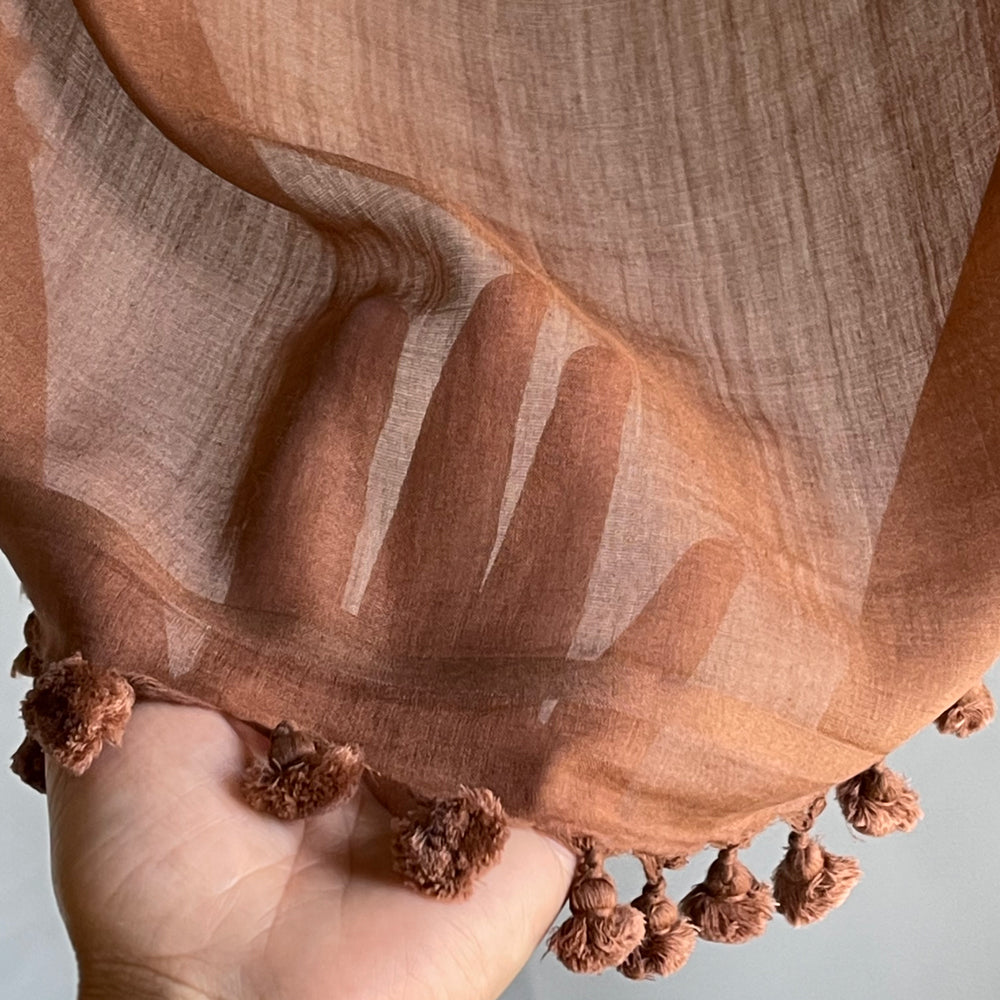 Cotton Silk Rust Brown WOVEN MIST Natural Dye Handwoven Scarf