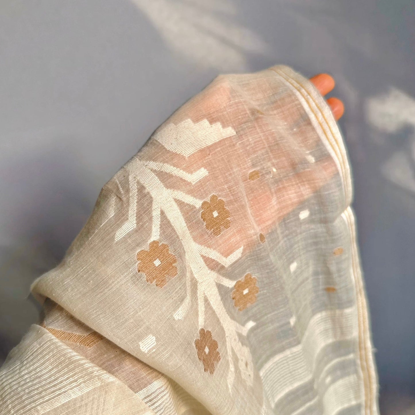 Jamdani Gul Bahar Brown Kora Cotton Sari