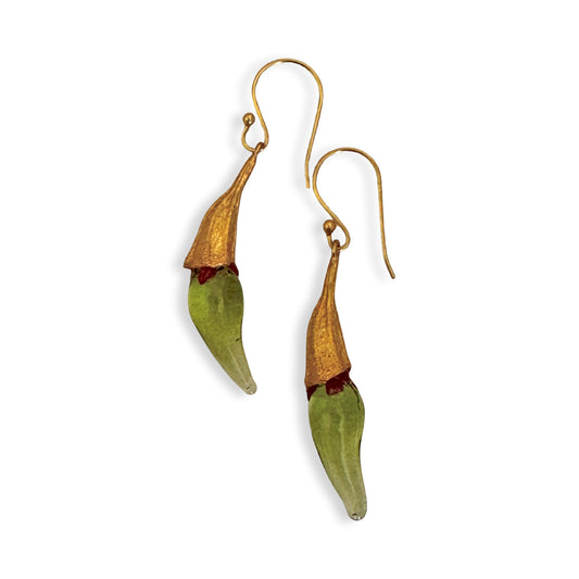 Green CHILI POD Small Glass Dangle Earrings