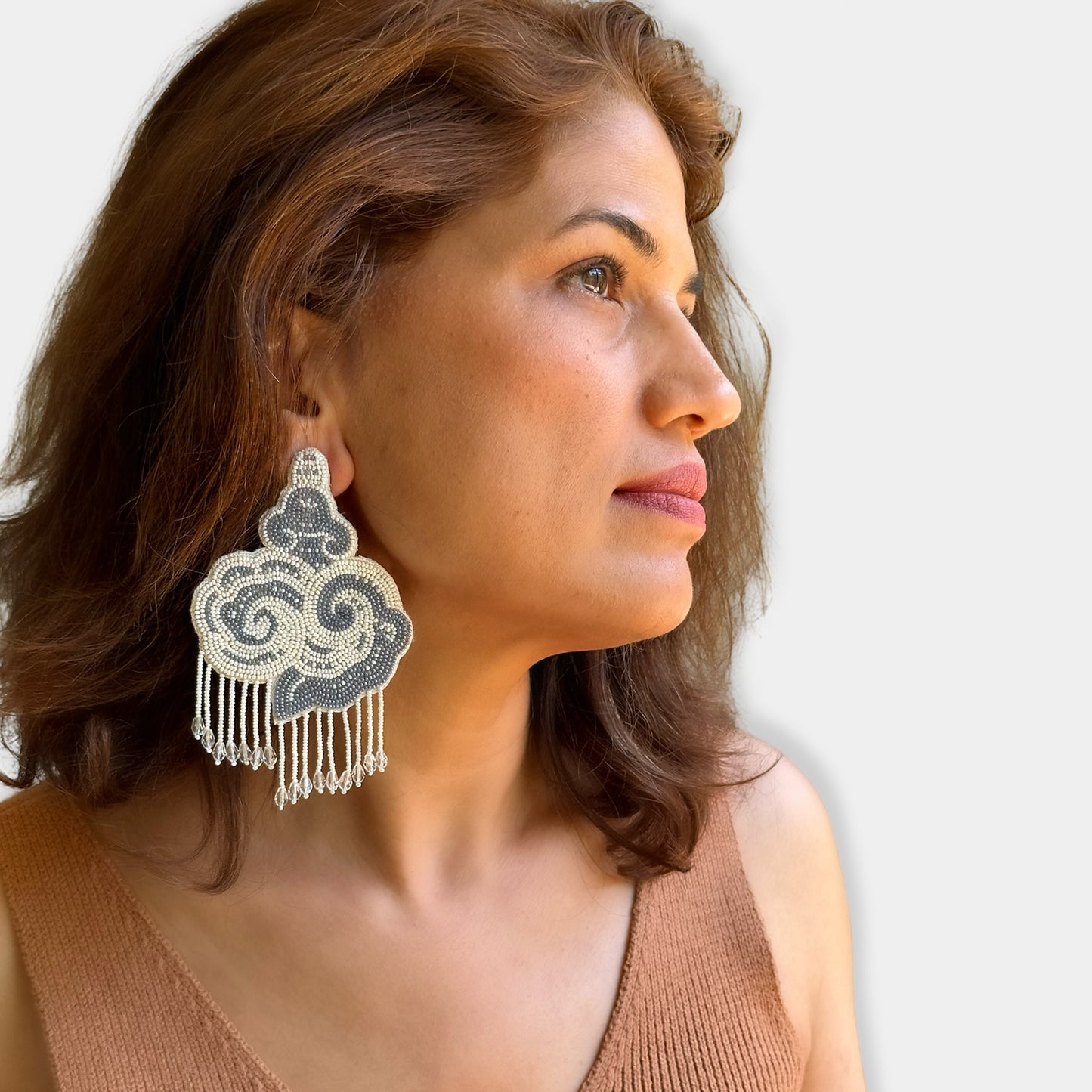 CLOUD Hand Embroidered Bead Earrings