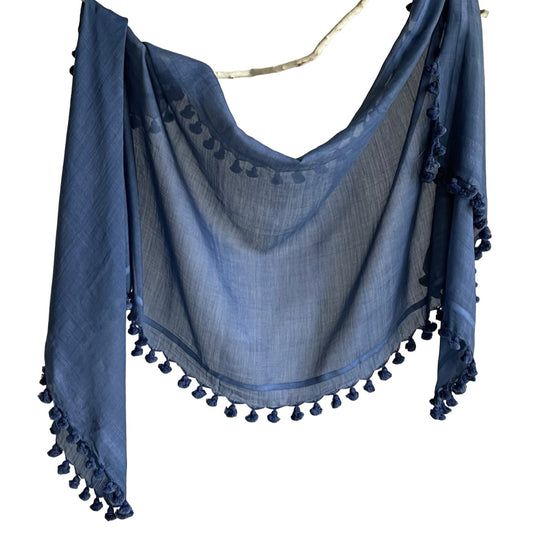 Cotton Silk Night Indigo WOVEN MIST Natural Dye Handwoven Scarf