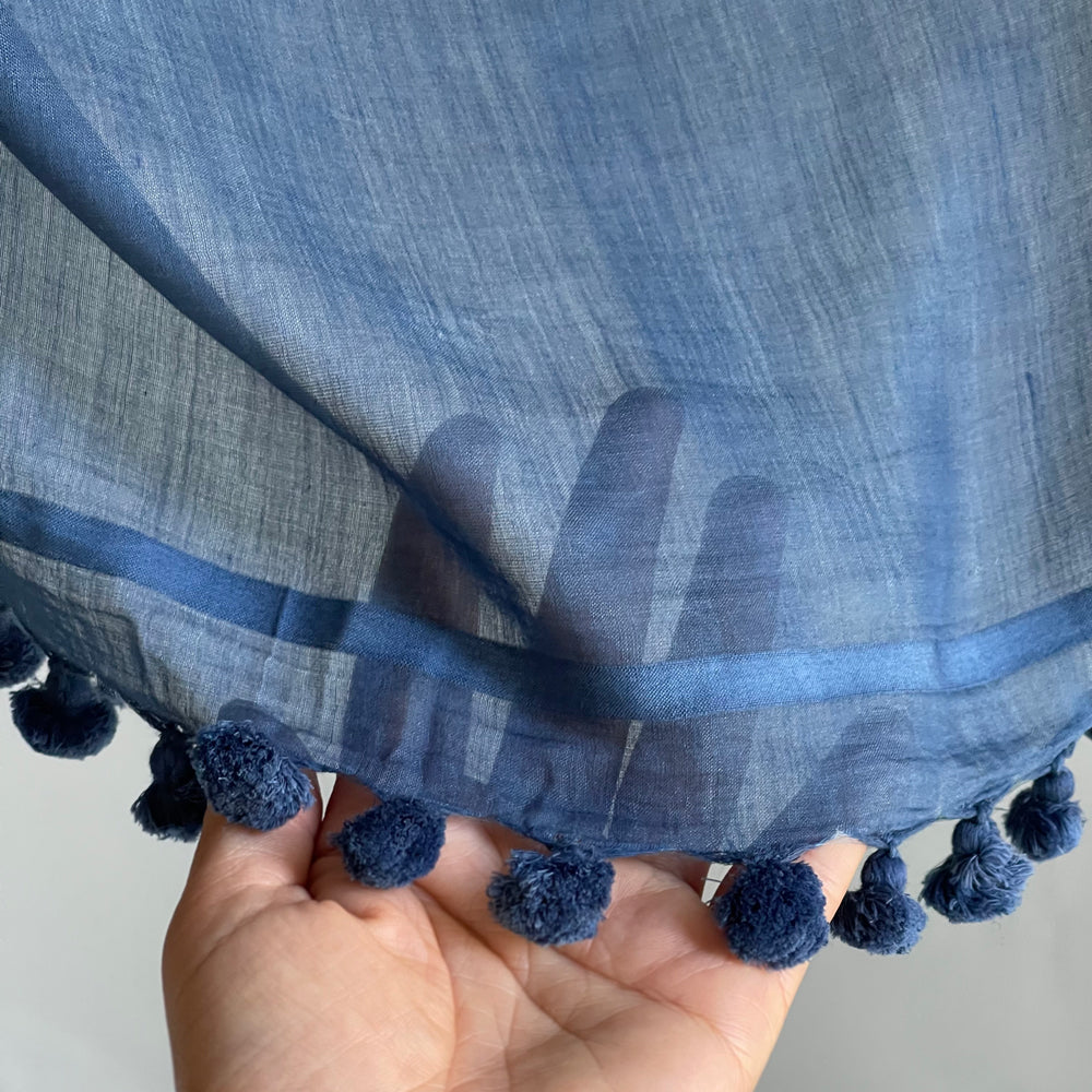 Cotton Silk Night Indigo WOVEN MIST Natural Dye Handwoven Scarf