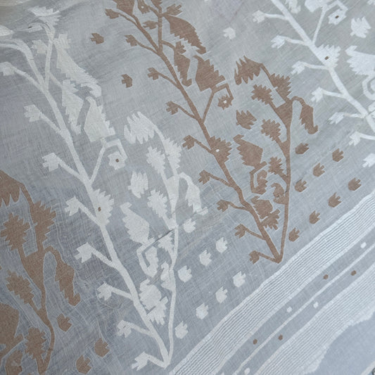 Jamdani Gul Bahar Brown Kora Cotton Sari