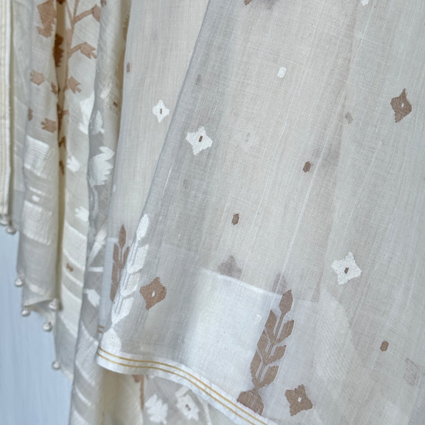 Jamdani Gul Bahar Brown Kora Cotton Sari