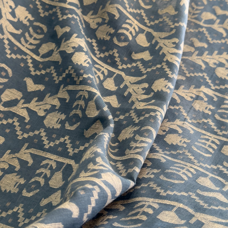 Jamdani DIYA BATI Indigo Cotton Sari