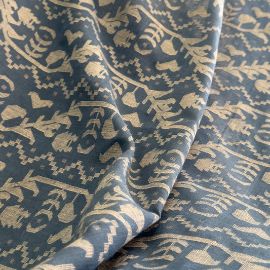 PREORDER Jamdani DIYA BATI Indigo Cotton Sari