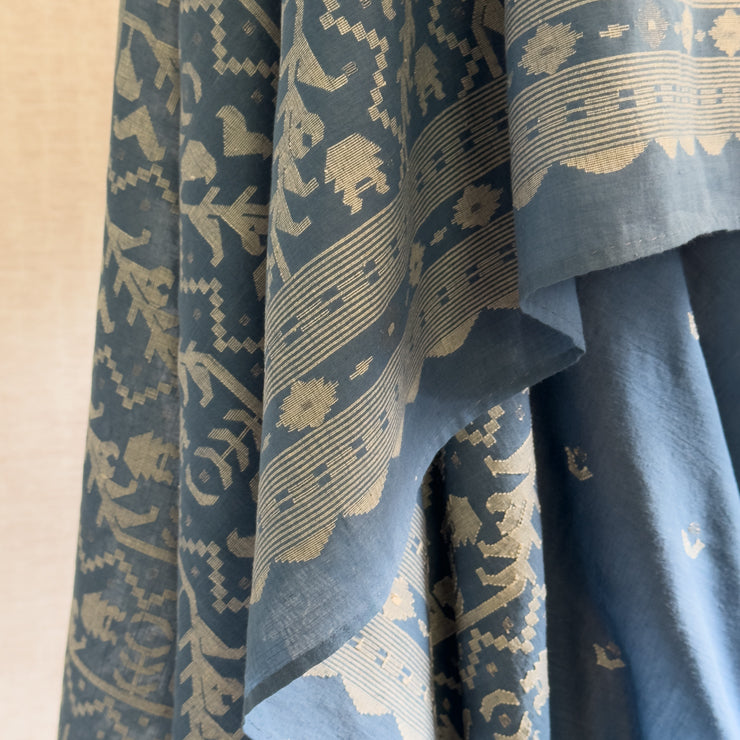 Jamdani DIYA BATI Indigo Cotton Sari