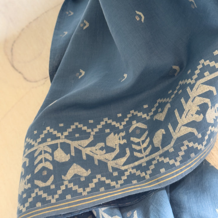 Jamdani DIYA BATI Indigo Cotton Sari