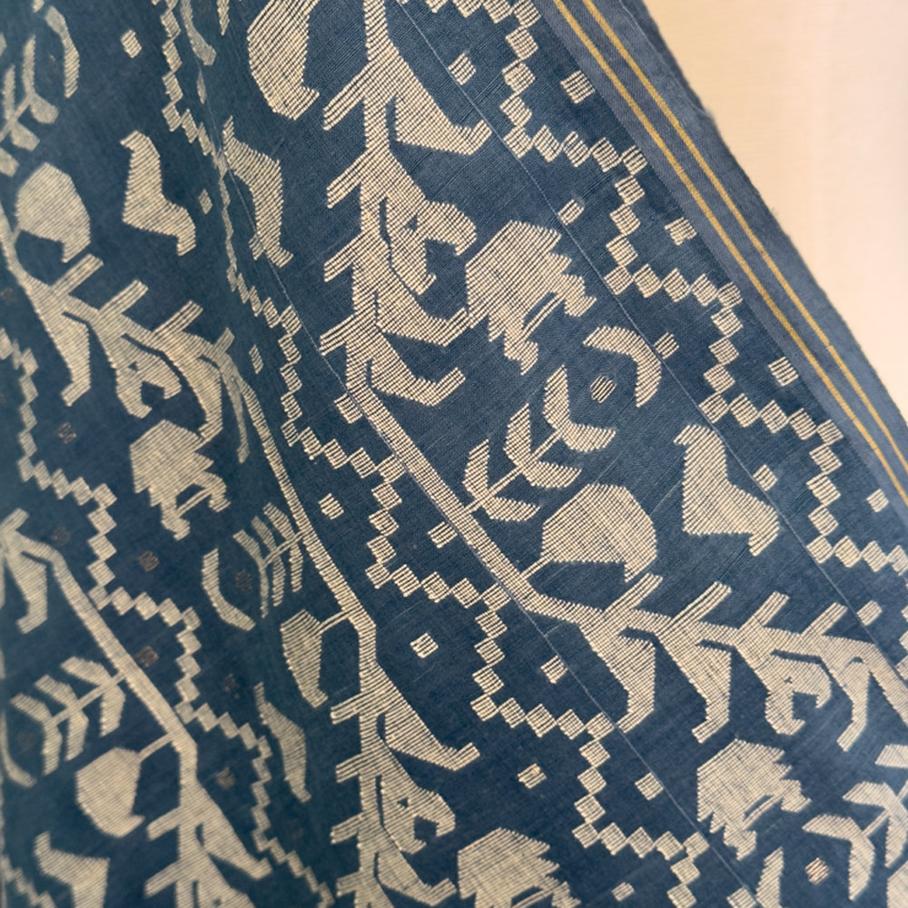Jamdani DIYA BATI Indigo Cotton Sari