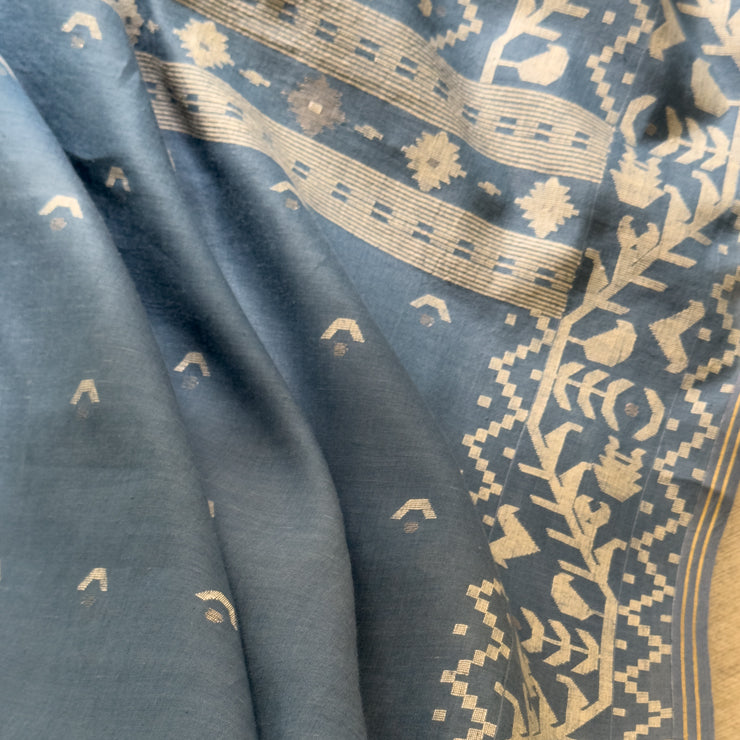 Jamdani DIYA BATI Indigo Cotton Sari