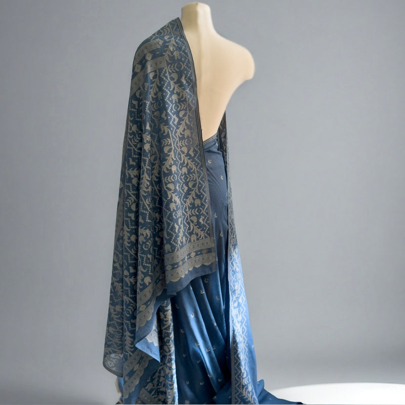 Jamdani DIYA BATI Indigo Cotton Sari