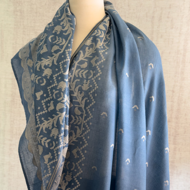 Jamdani DIYA BATI Indigo Cotton Sari