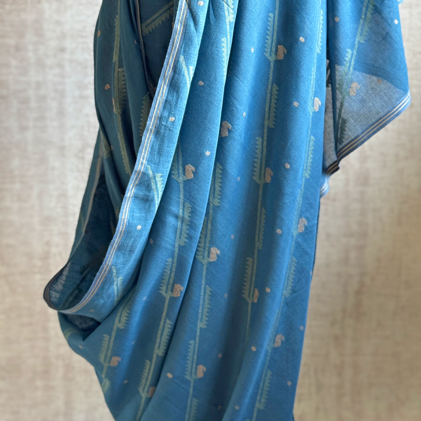 Jamdani VERDE VINE Indigo Cotton Sari