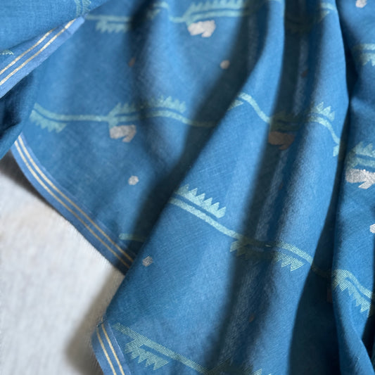 Jamdani VERDE VINE Indigo Cotton Sari