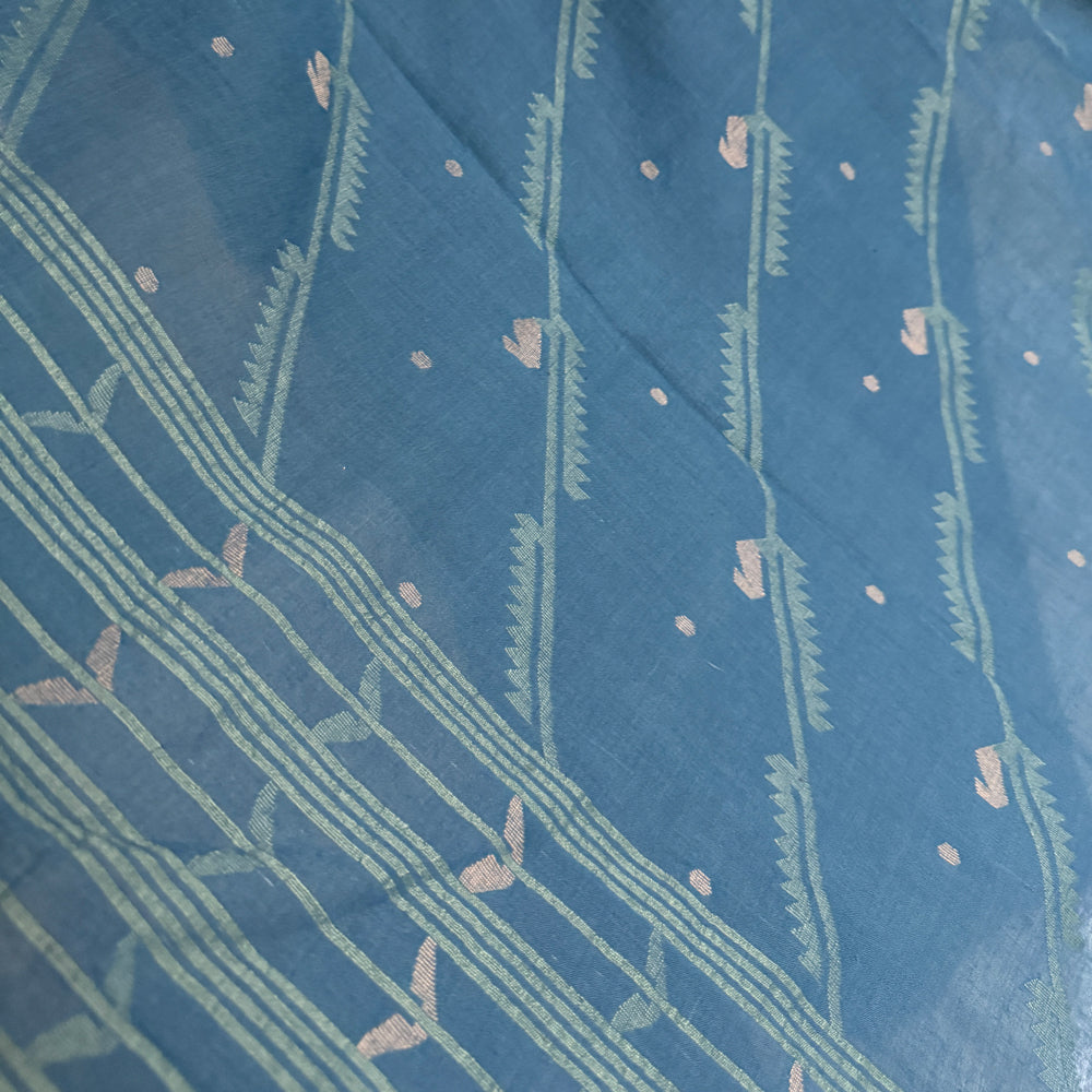 Jamdani VERDE VINE Indigo Cotton Sari