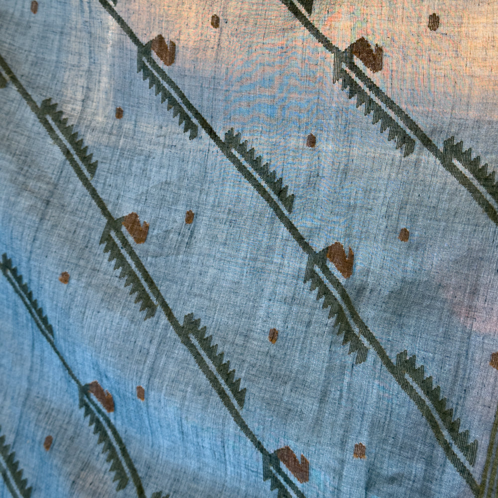 Jamdani VERDE VINE Indigo Cotton Sari