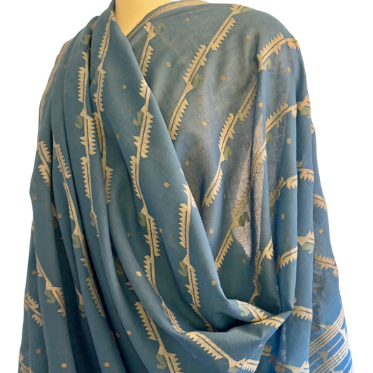 PREORDER Jamdani Indigo VINE Cotton Sari