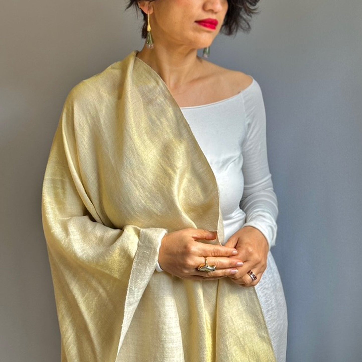 Pasmina Zari Ivory Gold Shimmer Reversible Wrap
