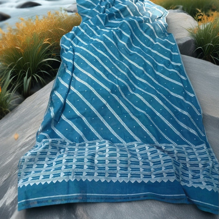 Jamdani BANSKIA Indigo Cotton Sari