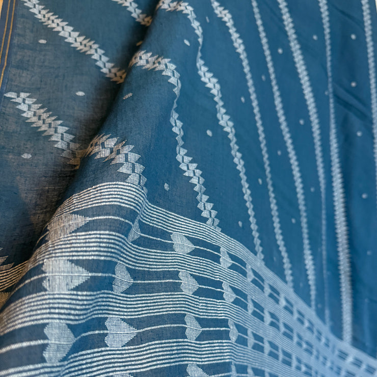 Jamdani BANSKIA Indigo Cotton Sari