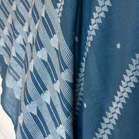 Jamdani TERCHI FERN Indigo Cotton Sari