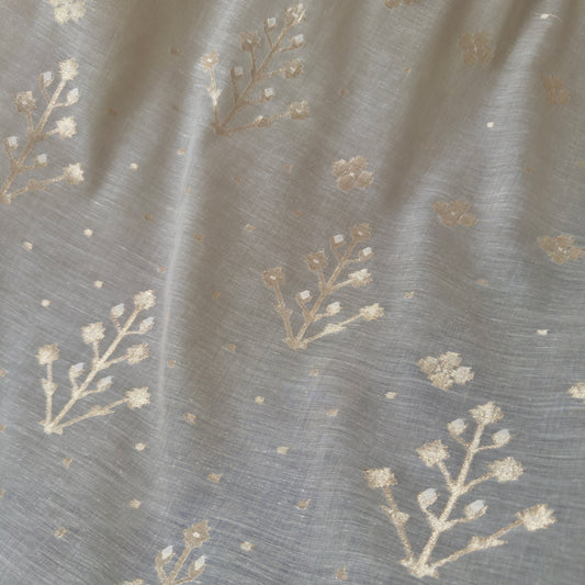 Jamdani Moonlit Meadows Handwoven 250 Count Cotton and Real Zari Sari