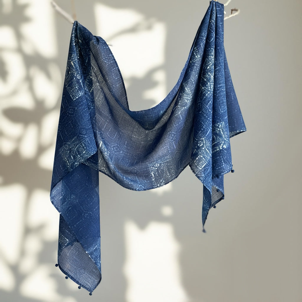 Kota Doria Blue Serenity Handwoven Scarf