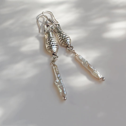 MAACHI Fish Sterling Silver Dangle Earrings