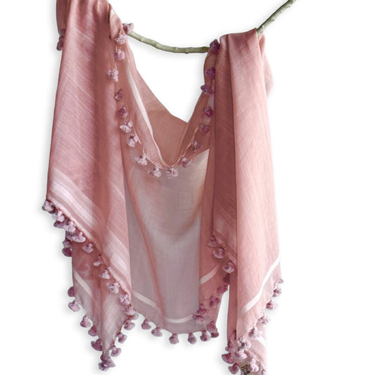 Cotton Silk Madder Pink WOVEN MIST Natural Dye Handwoven Scarf