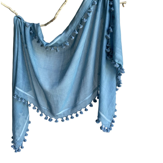 Cotton Silk Evening Indigo WOVEN MIST Natural Dye Handwoven Scarf
