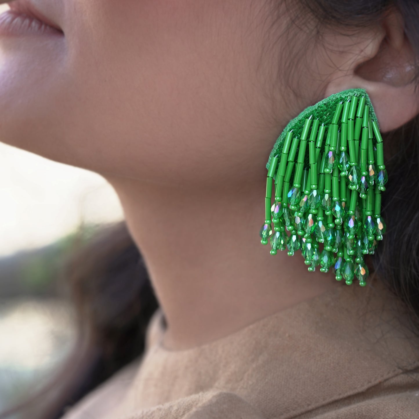 MEDUSA Moss Hand Embroidered Earrings