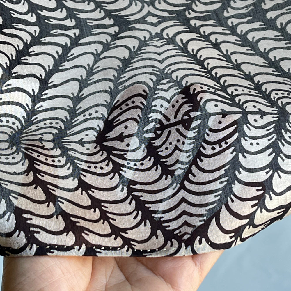 LEAF MINUTIAE Cotton Silk Black and White Scarf