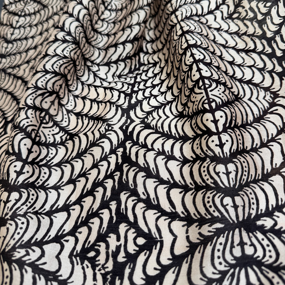 LEAF MINUTIAE Cotton Silk Black and White Scarf