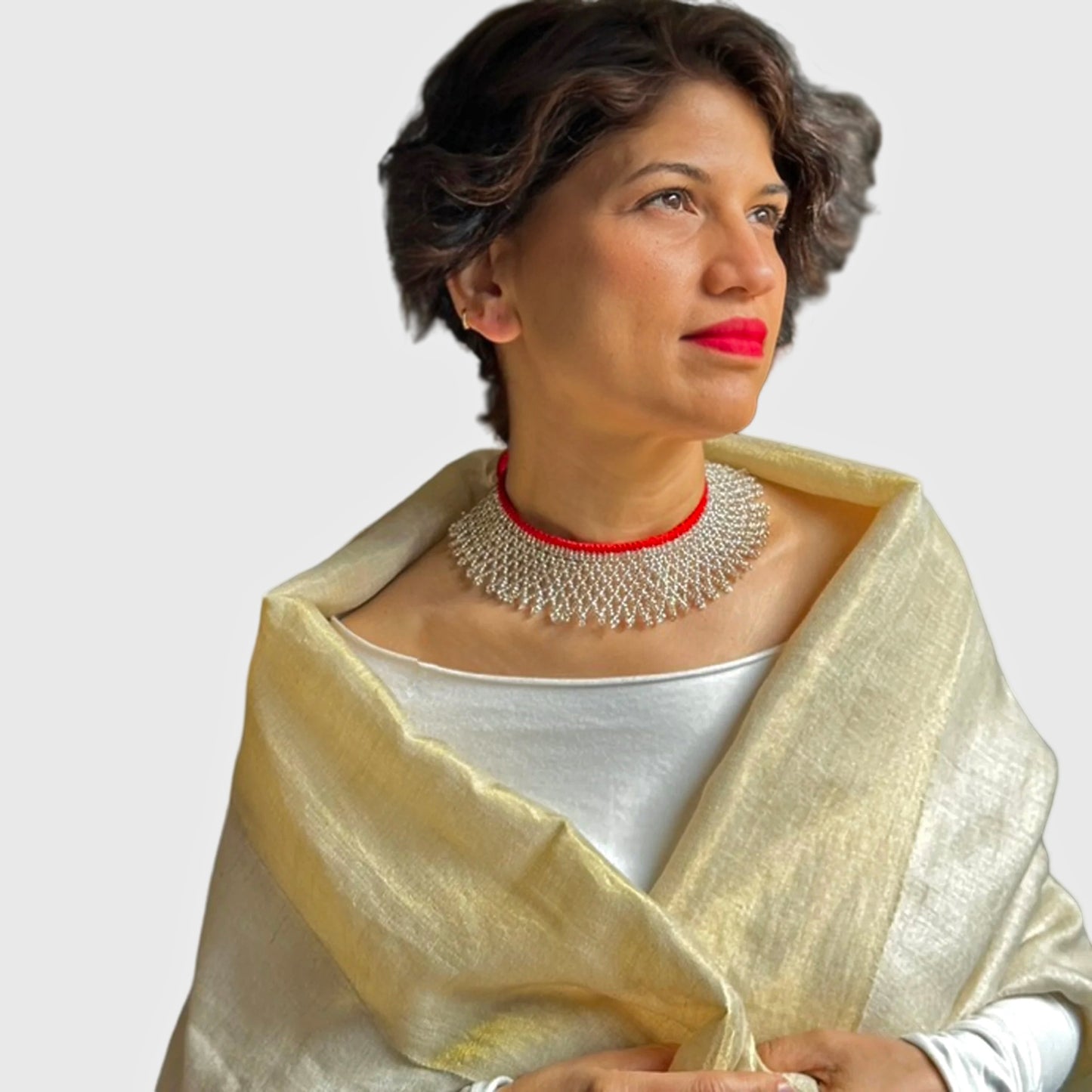 Pasmina Zari Ivory Gold Shimmer Reversible Wrap