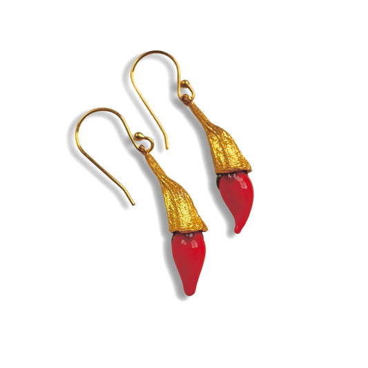 Red CHILI POD Small Glass Dangle Earrings