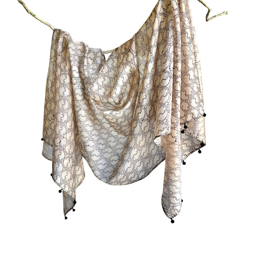 TENDRILS Cotton Silk Black and White Scarf