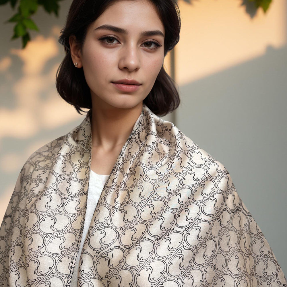 TENDRILS Cotton Silk Black and White Scarf