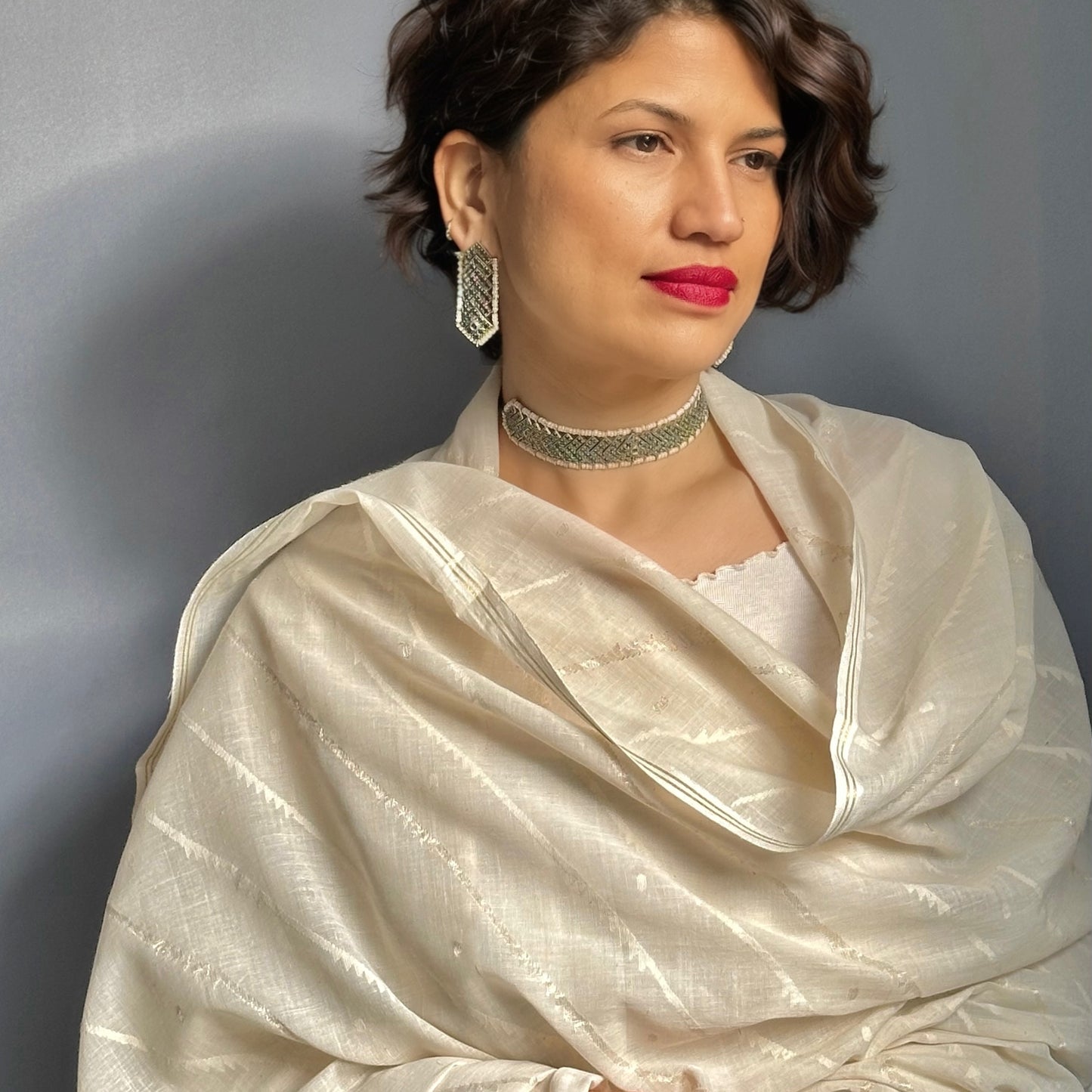 Jamdani Terchi Cotton Shoulder Wrap-Made to Order