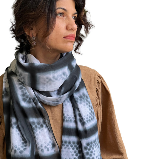Clamp Tie Dye Graphite Grid Cotton Scarf